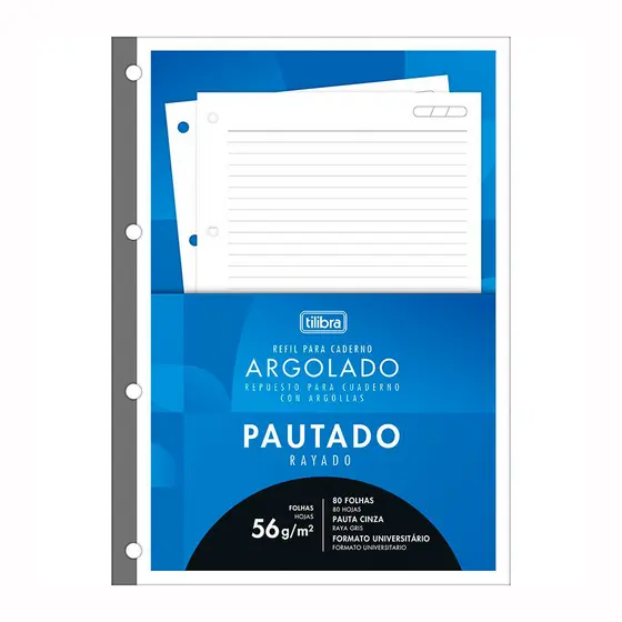 Bloco para fichário universitário Tiliflex Académie Branco 56g 4 furos 80 folhas Tilibra
