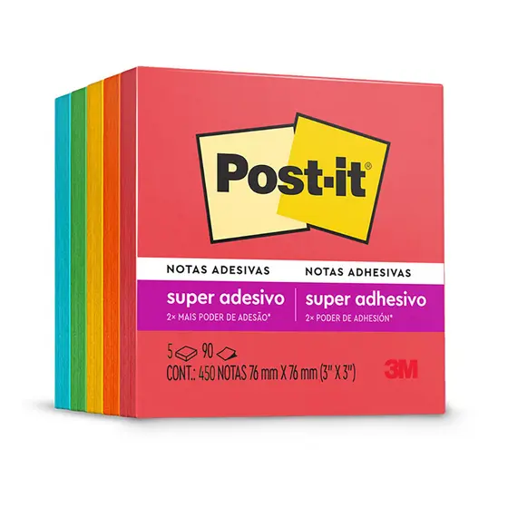Bloco de notas adesivas Post-it coleção Diversão 5 blocos de 76x76mm 450 folhas 3M