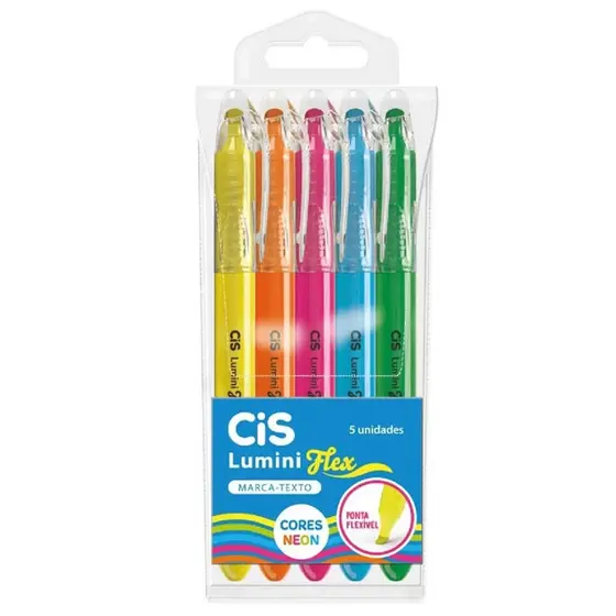 Pincel marca texto Lumini Flex Neon 5 unidades Cis