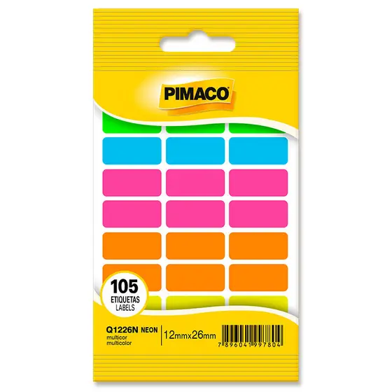 Etiqueta adesiva Q-1226N retangular multicolor neon Pimaco