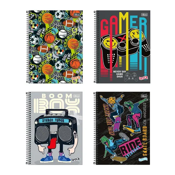 Caderno espiral capa dura universitário 10x1 160 folhas Spice Masculino Tilibra