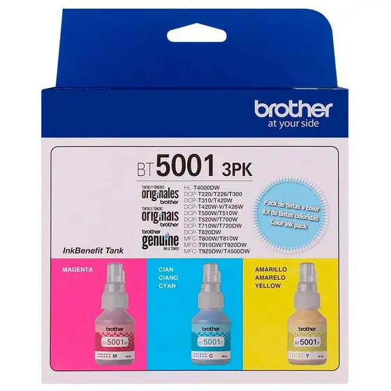 Kit garrafa de tinta Brother InkTank BT5001-3PK Cores com 3 unidades