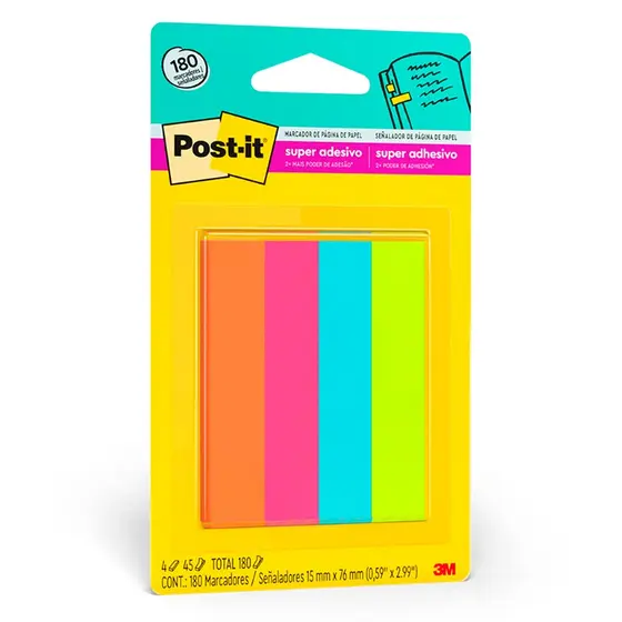 Marcador de página adesivo Post-it Flags de papel 76x15mm 180 folhas 3M
