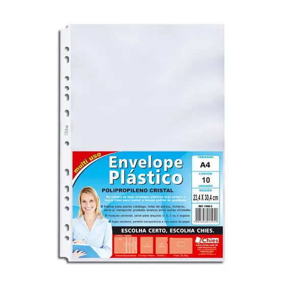 Envelope saco plástico A4 1590 gofrado com 10 unidades Chies
