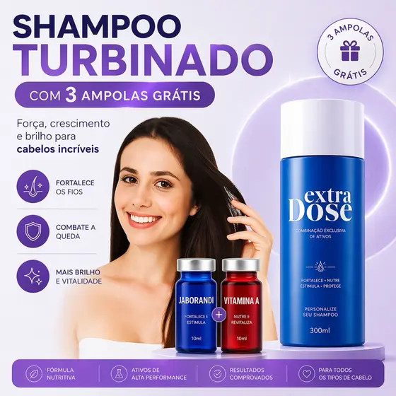 Shampoo Bomba de Vitamina 300 ml Ganhe 03 ampolas de brinde ! Extra Dose xampu Crescimento Dermabeln