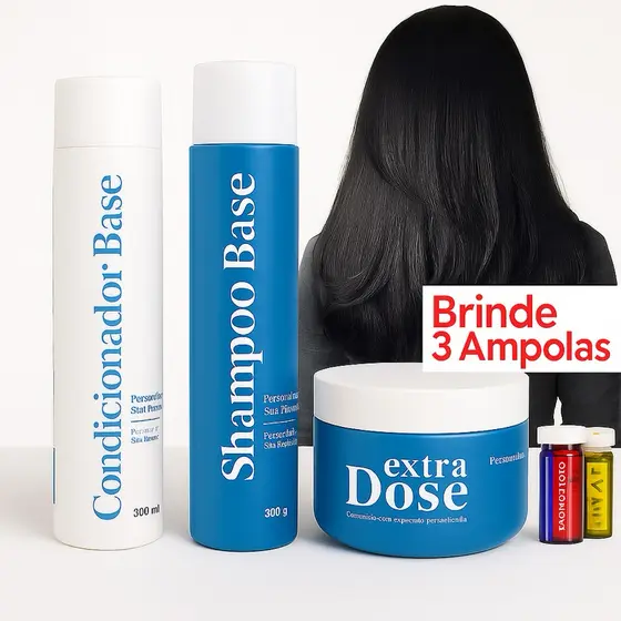 Kit com Shampoo+Condicionador+Máscara+3 Ampolas Grátis Tratamento Antiqueda Fortalecedor Dermabel