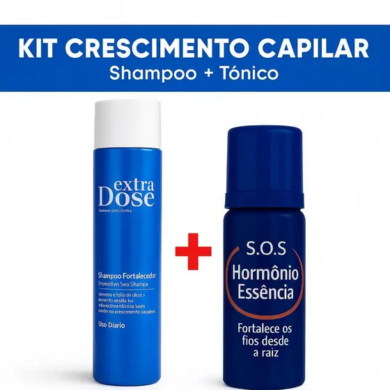 Kit Shampoo+Tônico Crescimento Capilar Rápido +3 Ampolas Antiqueda Dermabel de Brinde Kit 5 Produtos