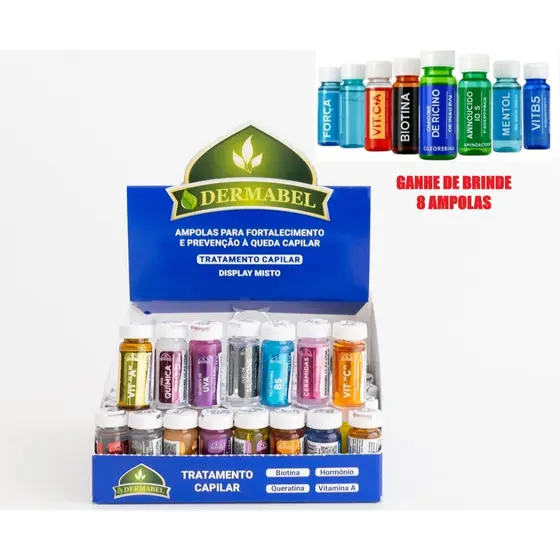 Display com Ampolas Capilares - Kit Com 120 Unidades Mistas. GANHE 08 AMPOLAS DE BRINDE !
