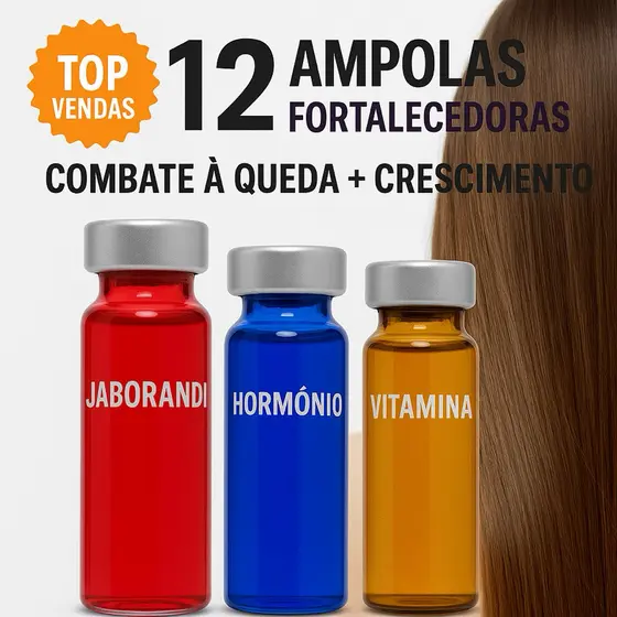 Kit 12 Ampolas Prevenção Á Queda Capilar Fortalece Estimula Crescimento Antiqueda Dermabel