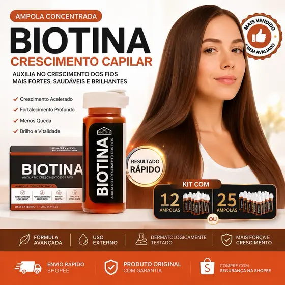 Ampola Crescimento Capilar de Biotina Dose Concentrada Dermabel c/12 ou 25 unidades