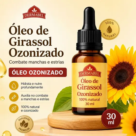 Óleo de Girassol Ozonizado 30ml – Combate Estrias, Manchas e Espinhas e Restaurador da Pele Dermabel