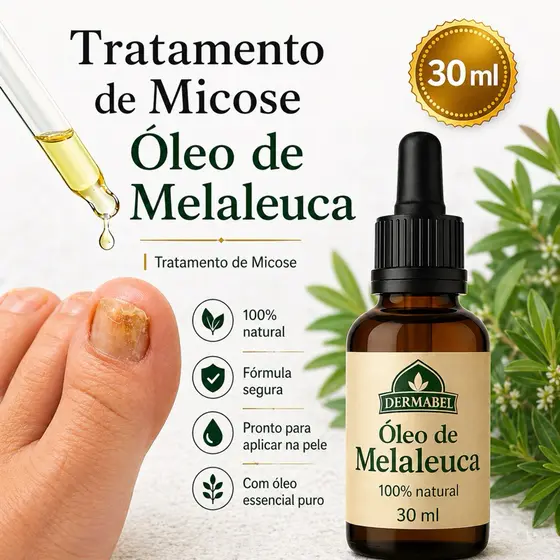 Óleo de Melaleuca 30ml Combate Micose Unhas Candidiase, Acne e Fortalece  Cabelos Dermabel Tea Tree