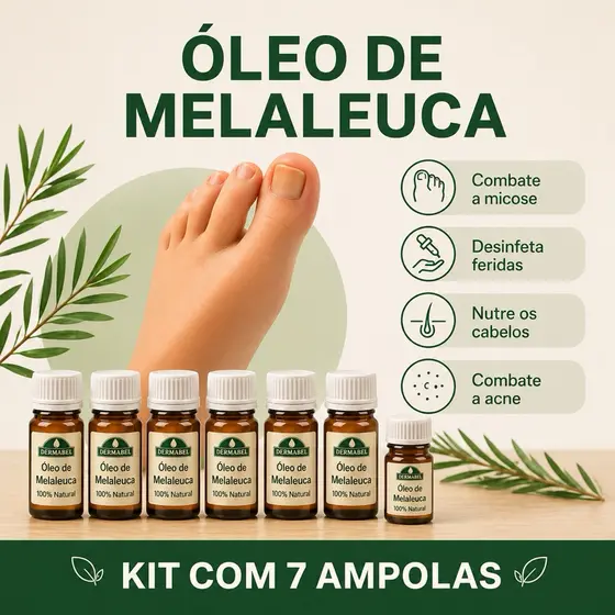 Kit 7 Ampolas Óleo de Melaleuca combate Micose e Acne. Ampolas tratamento Semanal Ajuda a Crescer Cabelos Tea Tree
