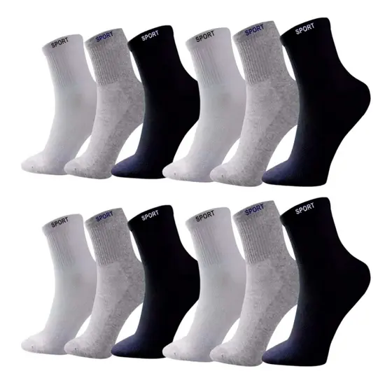 Kit 12 Pares de Meias Algodão Masculina Adulto Cano Longo Alto Macia e Confortável