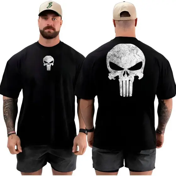 Camiseta Camisa Oversized Top para Academia Musculação Caveira 100% Algodão malha