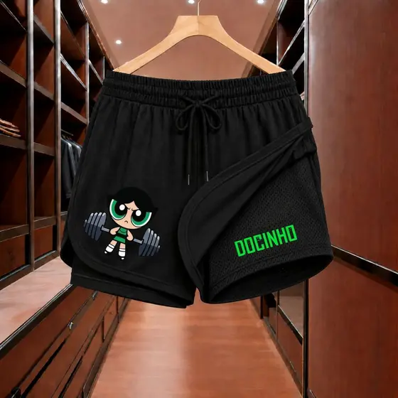 Shorts Bermuda 2 em 1 Para Academia Short Duplo Compreesão Fitness Bermuda Academia Docinho Feminino corrida
