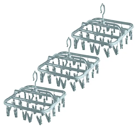 Varal Branco (Kit3) 26 Prendedores Cada Varal Roupas Íntimas Retrátil Grampos Reforçados