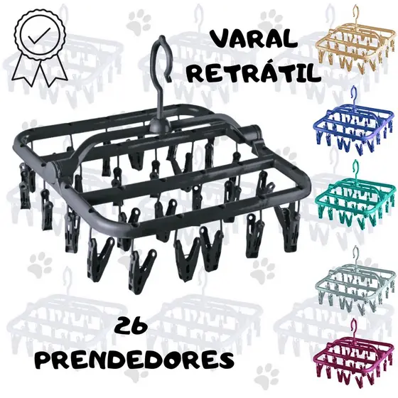 Varal Roupas Íntimas Retrátil Calcinha Cueca Meias 26 Prendedores Varal Apartamento Multiuso