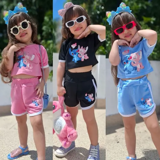 Conjunto Infantil Feminino Personagens Estilosa Short e Camisa Para Verão
