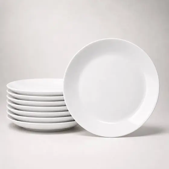 Jogo 6 Pratos Luxo Grande Opaline Vidro Branco Resistente Almoço E Jantar