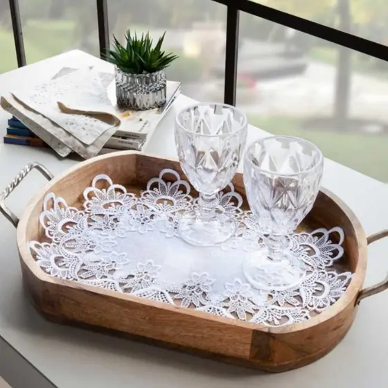 Caminho De Mesa Bandeja Toalha de Chá Veneza Branco 30x45cm Jolitex