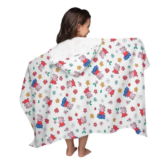Toalha de Banho Infantil Felpuda Com Capuz Peppa Pig Algodão Lepper