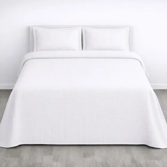 Kit Colcha King Algodão Piquet Favo Hotel Gênova Branco Teka 3 Peças