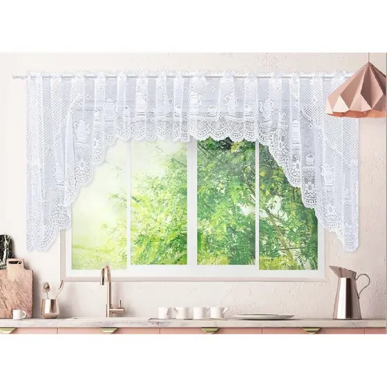 Cortina de Renda Cascata Capri Bule e Floral Beija Flor