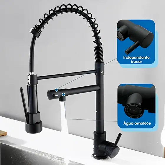 Torneira Cozinha Gourmet Monocomando Com Spray Extensor Torneira Cozinha Luxo Água Quente E Fria