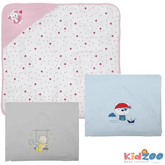 Toalha de Banho em Plush Bebê com Capuz e Forro de Fralda - Enxoval - Barato