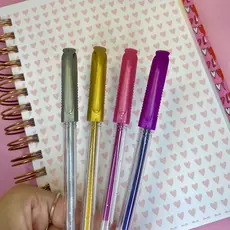Caneta Gel Art Glitter 1.0mm Colorida 4 Cores Jocar Office Cores Lindas e Brilhantes