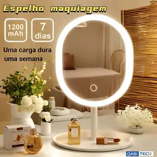 Espelho De Mesa Maquiagem Inteligente Com Luz Led Recarregável Forma Oval Portatil De Três Cores