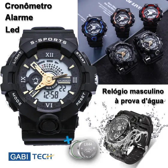 Relógio Digital Masculino A Prova D Água Original Silicone Luxo Esportiva Cronômetro Led