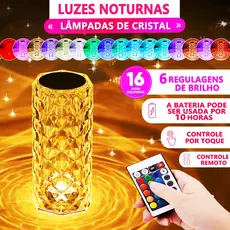 Luminária De Mesa De Cristal LED Com 16 Cores De Luz Projetor Diamante Controle De Toque Cabeceira
