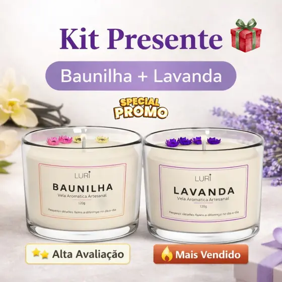 Kit 2 Velas Aromáticas Baunilha & Lavanda 120g LURI