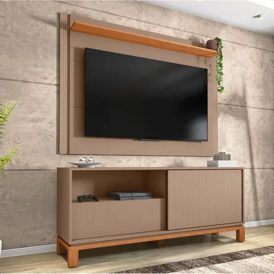 Bancada Rack Com Painel Para Tv Até 55 Polegadas Jace Cinza