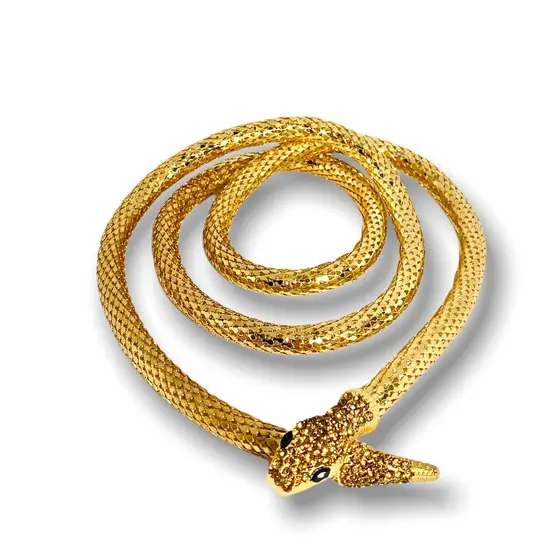 Colar Cobra Serpente Com Strass Fecho Imã Dourado