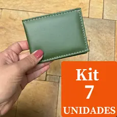 Carteira Masculina Mini Slim Kit 7 Unidades Porta Cartão Pequena E Compacta Em Couro Sintetico
