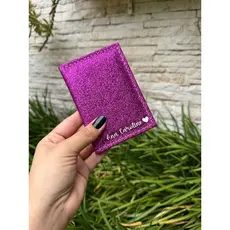 Porta Cartão Bárbara Glitter Personalizado Com Nome Ou Iniciais Em Couro Sintetico