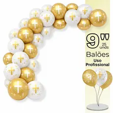 Balão Bexiga Batismo e Comunhão, Balão Látex Estampado 9 Polegadas Pacote De 25 Unds,