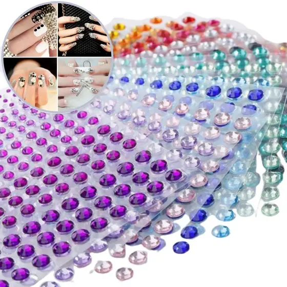 Cartela Adesiva De Strass 5mm, Cartela Com 273 Unidades, Strass Meia Pérola Adesivo, Strass Chaton Adesivado Nacarado