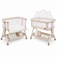 Berço Portátil Moises lateral de cama SleepGuard Cobed Bege Ragaluma com modo Balanço e Mosquiteiro
