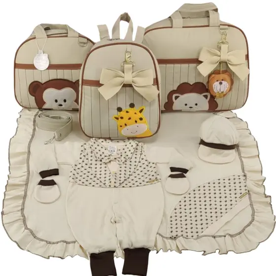 Kit Bolsa Maternidade Safari Menino Varias Cores + Saida Maternidade Kit Completo