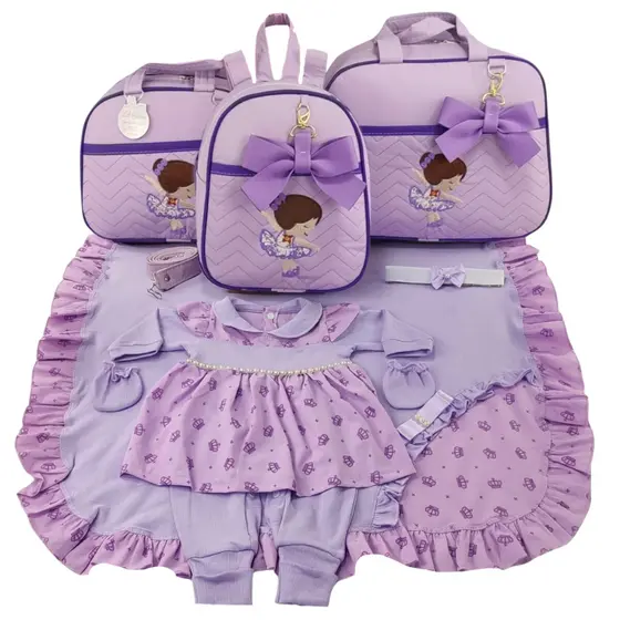Kit Bolsa Maternidade 3 Pçs Bailarina Lilás + Saida Maternidade