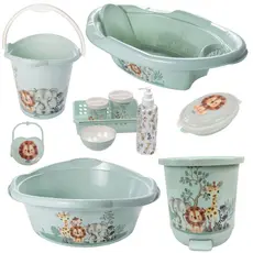 KIT BANHEIRA OU BACIA BEBÊ PLASUTIL + KIT HIGIENE 5 PEÇAS LIXEIRA BALDE SABONETEIRA E PORTA CHUPETA