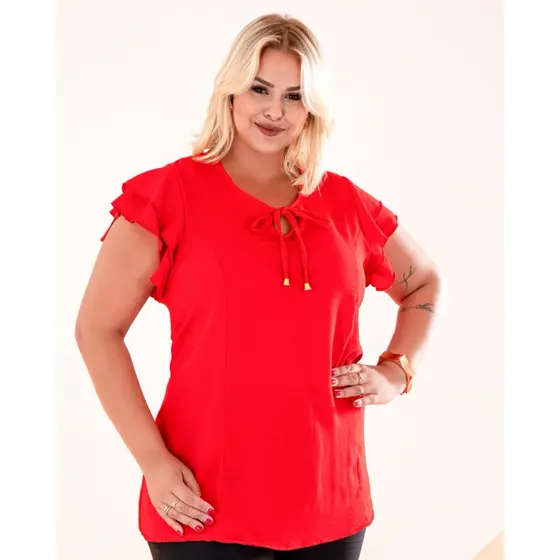 Blusa Feminina DUAS MANGAS Duna Leve com Amarração Frontal Moda Maior Plus Size