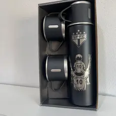 Kit Garrafa Térmica  Personalizado Pai e Filho / Torcedores de Times 500ml + 3 Xícaras Bebidas Fria ou Quente