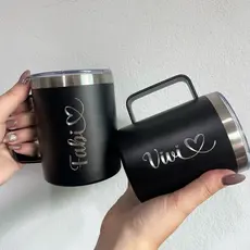 Caneca Aço Inoxidável Térmica Com Canudo E Tampa Alça 360ml Café Chá - PERSONALIZADA COM NOME