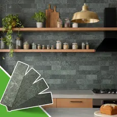 Kit 52 Placas 3D Autoadesivo Brick Pedra Flexível Autocolante 28cm x 7cm- 1M2 Cor Ardósia Verde