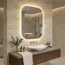 Espelho Grande Retangular 60x80 cm Jateado com LED Quente Fria e 3 Cores Bivolt Banheiro Penteadeira